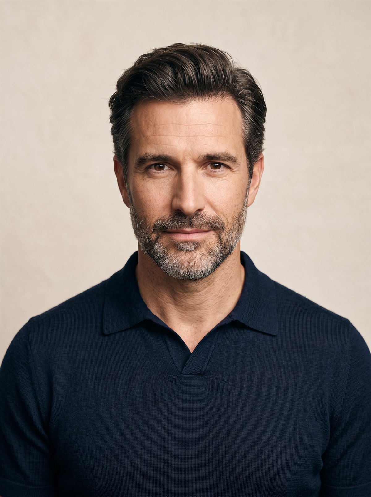 Portrait of a client, thinning hair on the left of the seam, his fitted hair system on the right